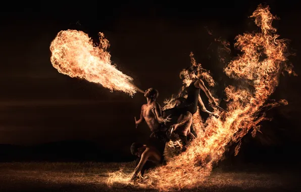 Lights, people, fire show