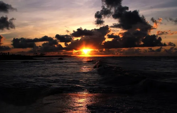 Sand, sea, wave, beach, sunset, shore
