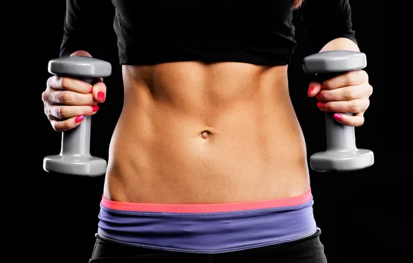 Fitness, abs, dumbbells, sportswear
