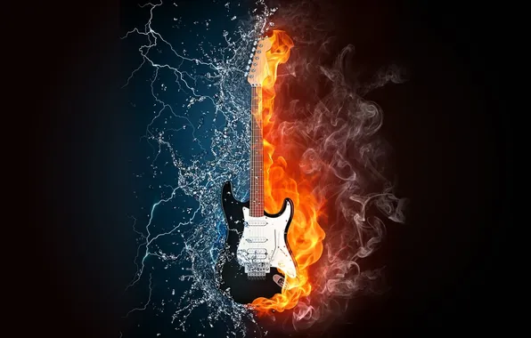 Picture water, life, music, fire, zipper, Guitar