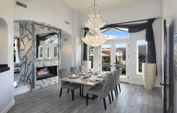 Design, kitchen, chandelier, fireplace, luxury