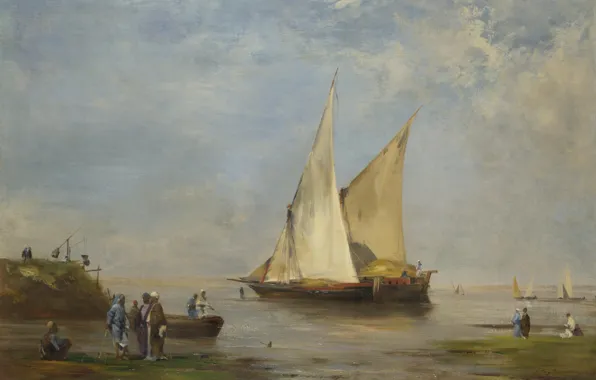 Landscape, boat, picture, sail, Eugene Fromentin, Nile, Eugene Fromentin