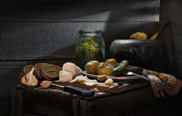 Wallpaper cucumbers, garlic, potatoes, fat