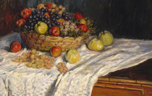 Picture, still life, Claude Monet, Fruit basket with Apples and Grapes