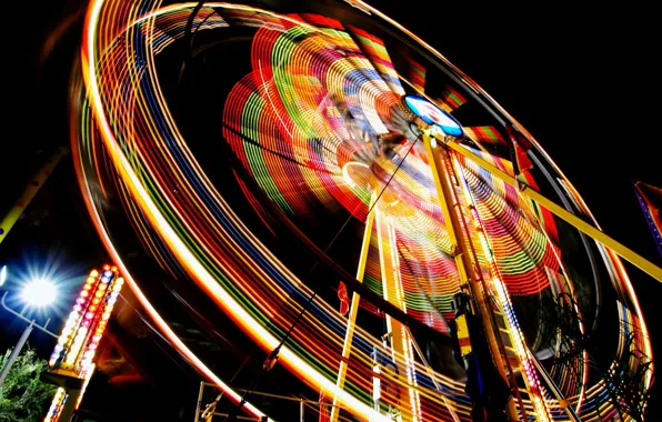 Night, entertainment, color, Ferris wheel