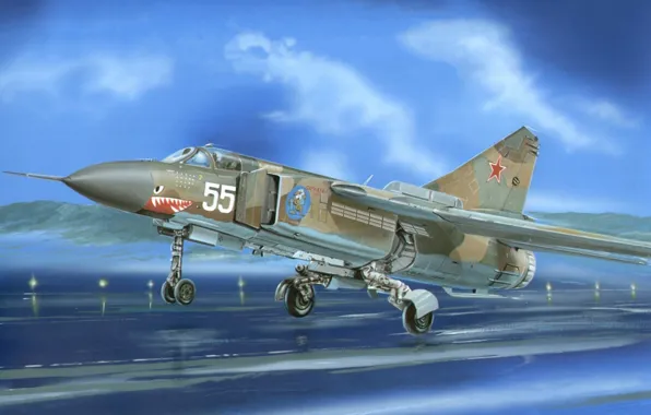 Picture war, art, airplane, painting, jet, Mikoyan-Gurevich MiG-23