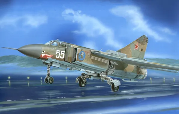 War, art, airplane, painting, jet, Mikoyan-Gurevich MiG-23