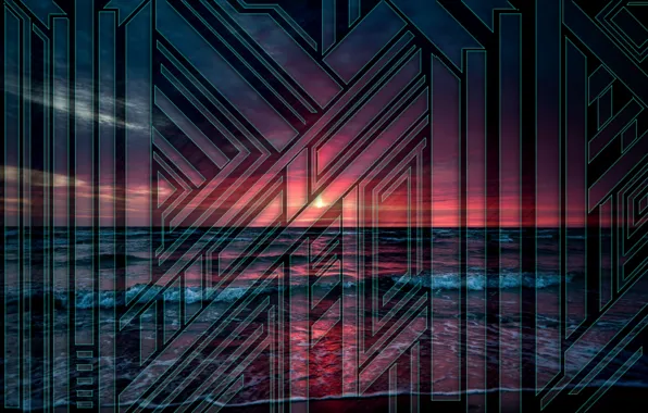 Sea, wave, the sun, sunset, red, red, sea, blue
