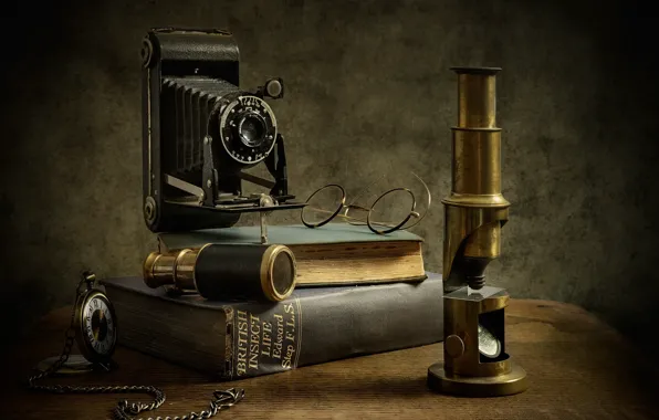 Retro Old Scientific Laboratory Microscope Circa 40s On Wooden Table Front  Concrete Wall Background Vintage Style Filtered Photo Stock Photo -  Download Image Now - iStock