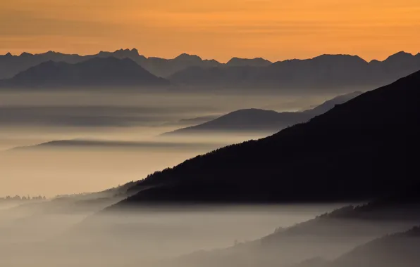 Picture the sky, mountains, fog, Apricot Morning