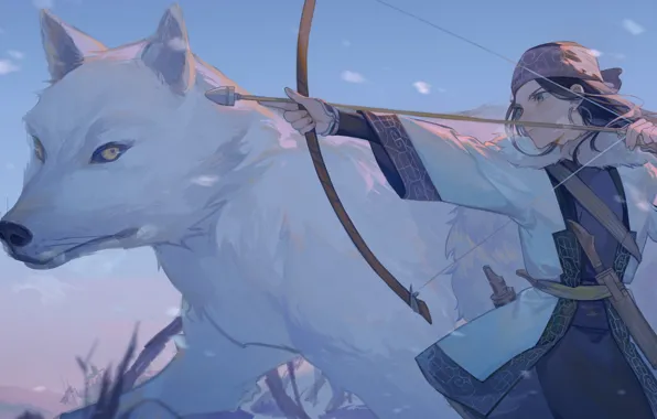 Picture Golden Kamuy, Golden deity, wolf, ASICA, bow, arrows