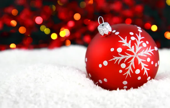 Snow, red, pattern, toy, ball, New Year, Christmas, Christmas