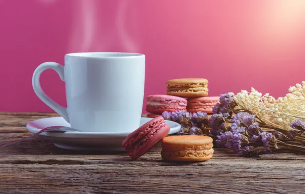 Flowers, coffee, cakes, Pasta