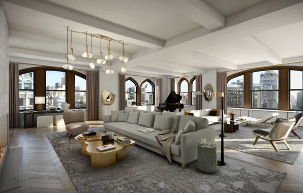 Interior, megapolis, NYC, living room, New York, Flatiron Penthouse