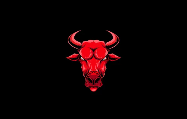 Red, Minimalism, Style, Background, Bull, Horns, Art, Art
