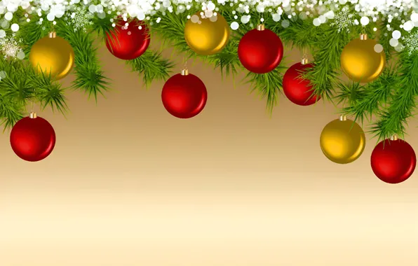 Balls, snowflakes, branches, glare, toys, Christmas, red, New year