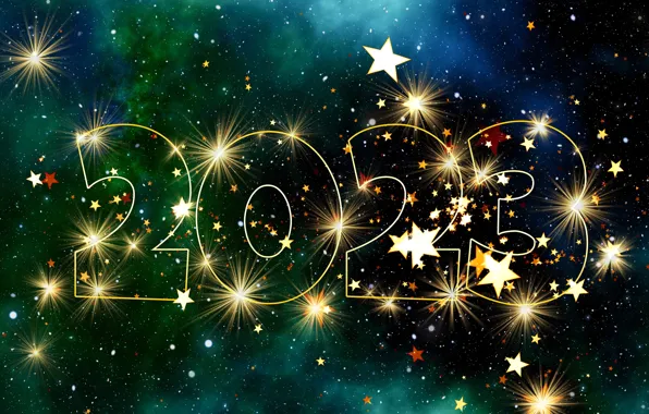 The sky, space, stars, night, lights, figures, New year, date