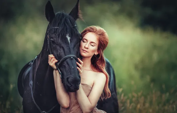Picture nature, face, woman, horse, beauty