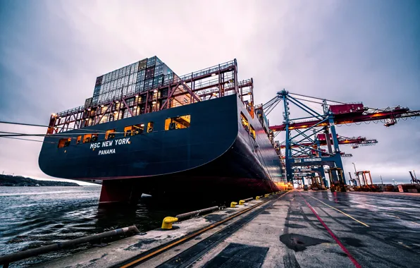 Port, Pier, The ship, Utah, New York, A container ship, Cranes, MSC