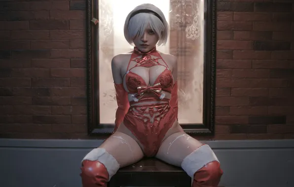 Smile, milk, Cosplay, sexy Asian, nier automata, Yixiao Xiangqin, Christmas Photo Set, Cyber ​​Beauties