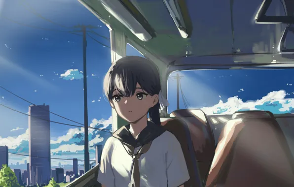 Girl, the city, bus, schoolgirl