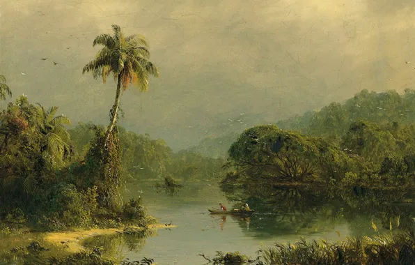 Picture nature, Palma, river, boat, picture, Frederic Edwin Church, Tropical Landscape