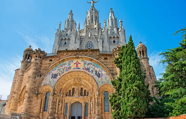 The sky, trees, Church, Spain, Barcelona