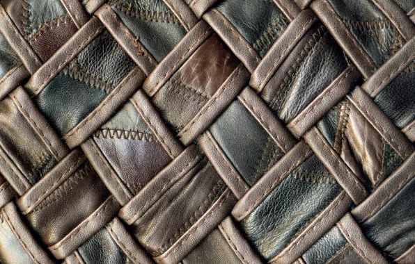 Texture, leather, black, thread, brown, braided