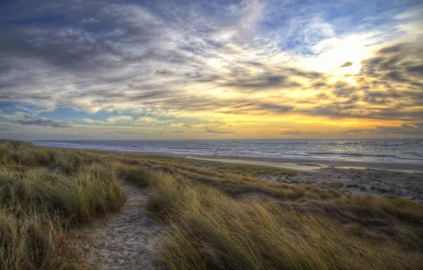 Sea, sunset, shore
