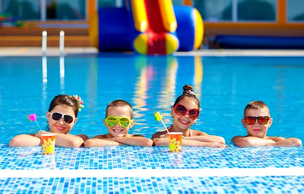 Picture summer, children, smile, each, pool, glasses, summer, girls