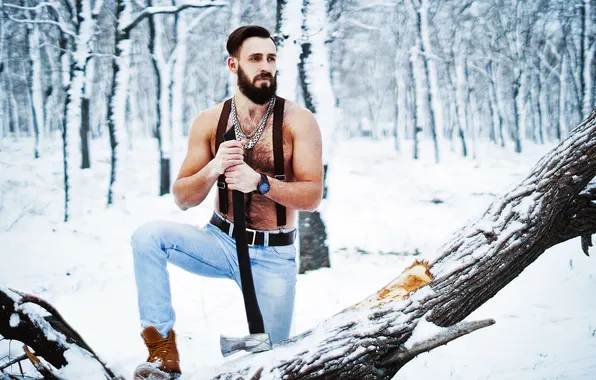 Winter, frost, forest, mustache, look, snow, trees, nature