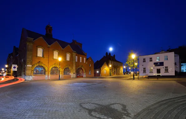The sky, night, lights, the moon, street, England, home, area