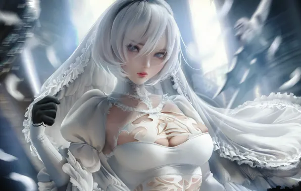 Girl, sexy, cleavage, blouse, boobs, anime, beautiful, short hair