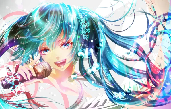 Picture girl, microphone, vocaloid, hatsune miku