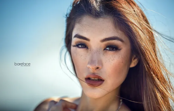 Picture the sky, look, the sun, face, background, portrait, makeup, hairstyle