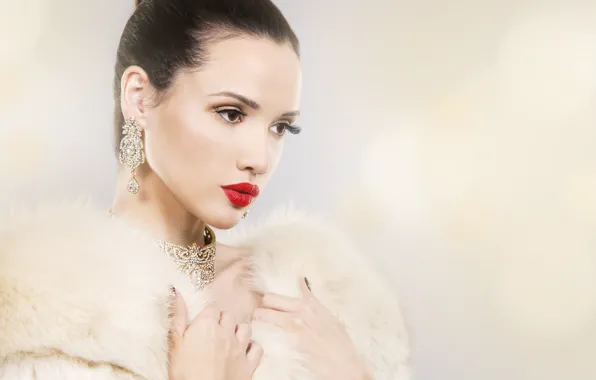 White, decoration, background, portrait, makeup, brunette, hairstyle, fur
