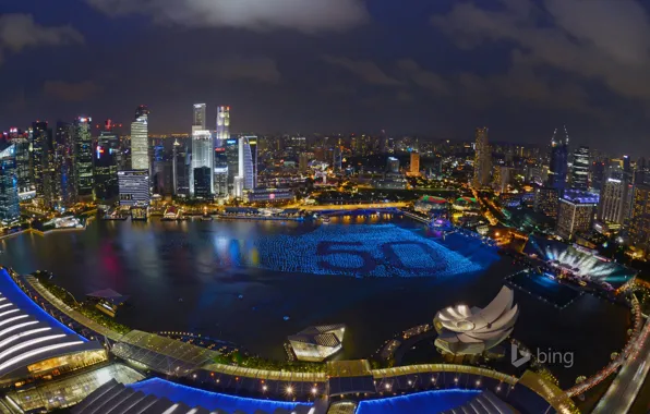 Night, lights, home, Singapore, Marina Bay, Independence day, 09.08.2015
