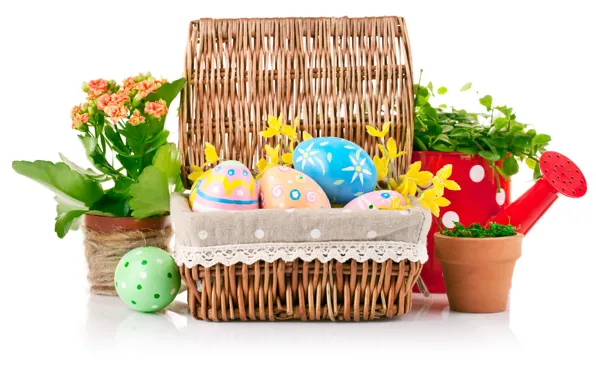 Flowers, eggs, Easter, decor, Easter, Holidays, Eggs, Wicker