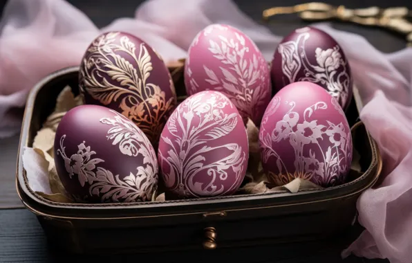 Holiday, eggs, spring, Easter, tray, painted, eggs, Easter