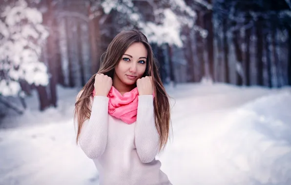 Picture winter, snow, trees, nature, pose, Park, background, model