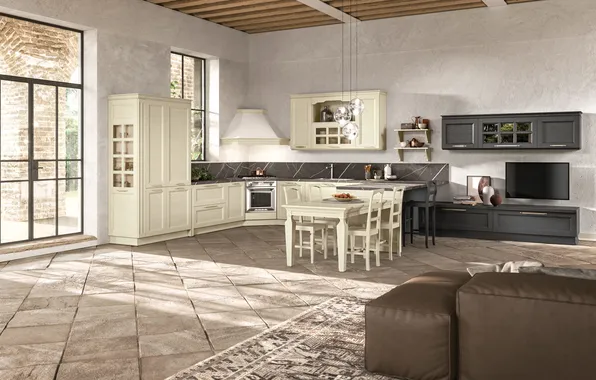Style, Villa, interior, Italy, kitchen, dining room, dining area, Italian design