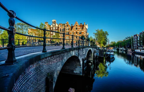 Bridge, building, home, Amsterdam, channel, Netherlands, Amsterdam, Netherlands