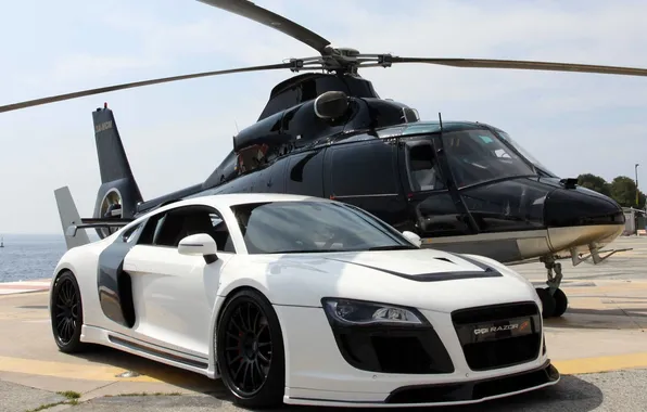 Audi, helicopter, white car