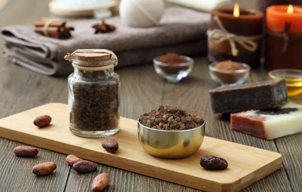 Chocolate, soap, cosmetics, salt