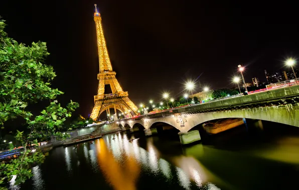 Light, night, bridge, the city, river, France, Paris, Hay