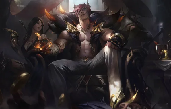 Girl, guy, the throne, League Of Legends, Set