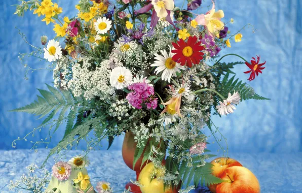Flowers, photo, apples, chamomile, bouquet, still life, clove, Daisy