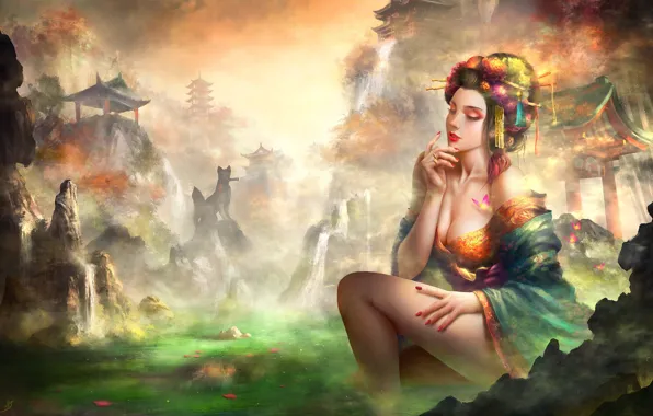 Color, Girl, Figure, Lake, Style, Girl, Dress, Asia