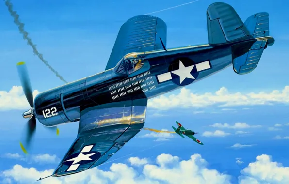 Picture war, art, airplane, painting, aviation, ww2, Vought F4U Corsair