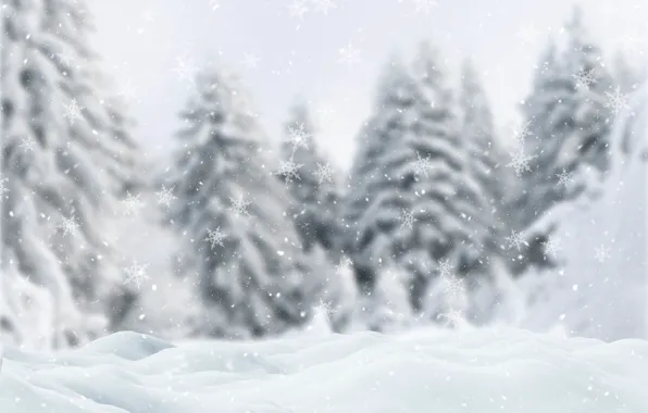 Winter, forest, snow, snowflakes, in the snow, blur, texture, ate